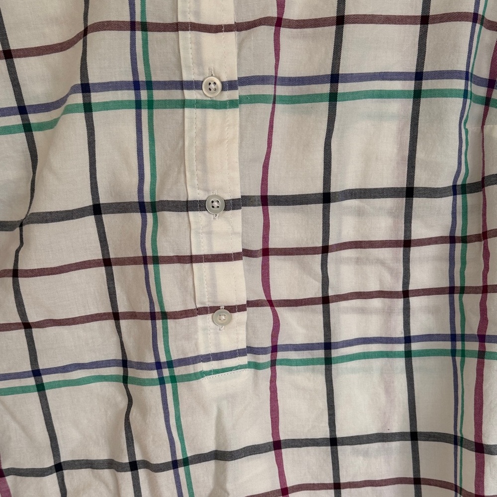 Talbots White Plaid Button-Down Shirt with Teal, Burgundy and Black Stripes - Picture 3 of 10